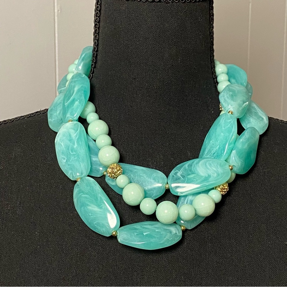 Green and Gold Multi-Layer Beaded Collar Statement Necklace